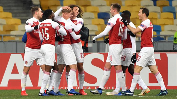 Perayaan gol Arsenal.