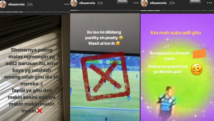 Protes kekasih Kim Kurniawan, Elisa Novia, dalam laga Persela vs Persib, Sabtu (01/12/18). Copyright: Instagram/Elisa Novia
