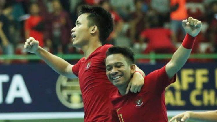 Aksi selebrasi pemain Timnas Futsal Indonesia - INDOSPORT