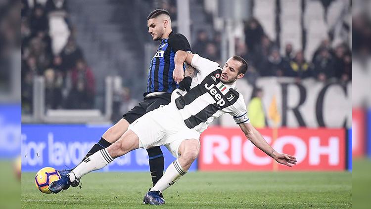 Mauro Icardi dan Giorgio Chiellini. Copyright: Twitter@Juventusfc