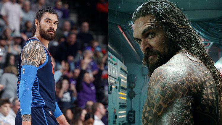 Center milik Oklahoma City Thunder, Steven Adams dan Aquaman, tokoh superhero dari DC Comics. Copyright: INDOSPORT/Wired