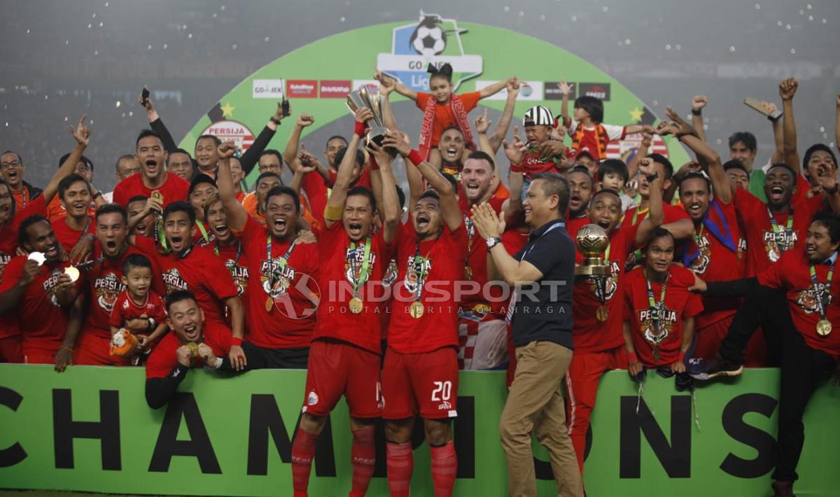 Pemain Persija Jakarta saat merayakan kemenangannya.