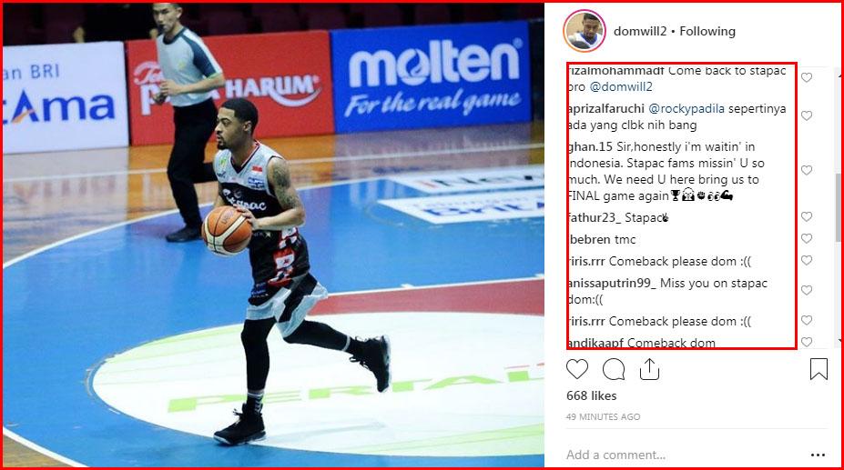 Para pendukung Stapac Jakarta berharap Dominique Williams kembali. Copyright: Instagram Dominique Williams