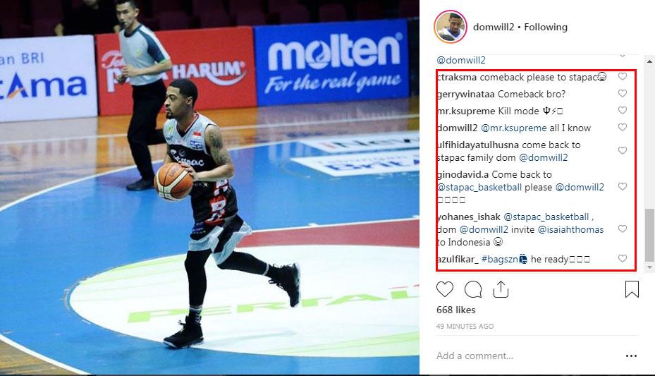 Para pendukung Stapac Jakarta berharap Dominique Williams kembali. Copyright: Instagram Dominique Williams