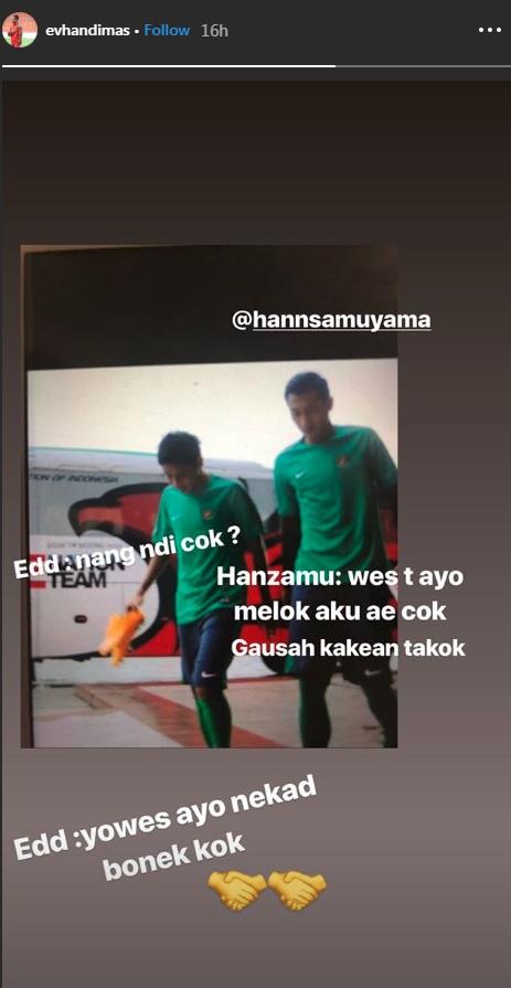 Evan Dimas mengunggah Instagram story yang menjelaskan ia bersama Hansamu Yama akan pergi bersama-sama. Copyright: Instagram/@evhandimas