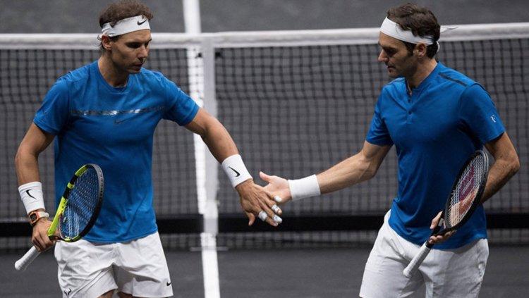 Roger Federer dan Rafael Nadal di Lever Cup 2017