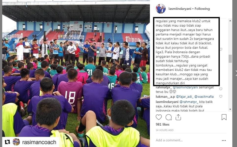 Komentar mantan manjer Persibara tentang Piala Indonesia 2018 Copyright: Instagram