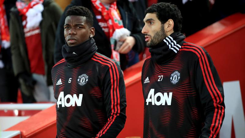 Paul Pogba dan Marouane Fellaini sebelum laga Liverpool vs Manchester United Copyright: Getty Images