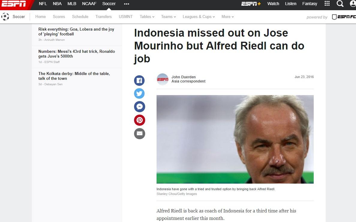 Alfred Riedl. Copyright: ESPN