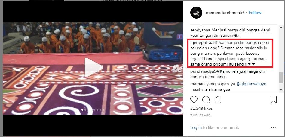 Kolom komentar Instagram Maman Abdurahman penuh komentar serangan setelah namanya disebut dalam dugaan pengaturan skor di Piala AFF 2010. Copyright: Instagram.com/memendurehmen56