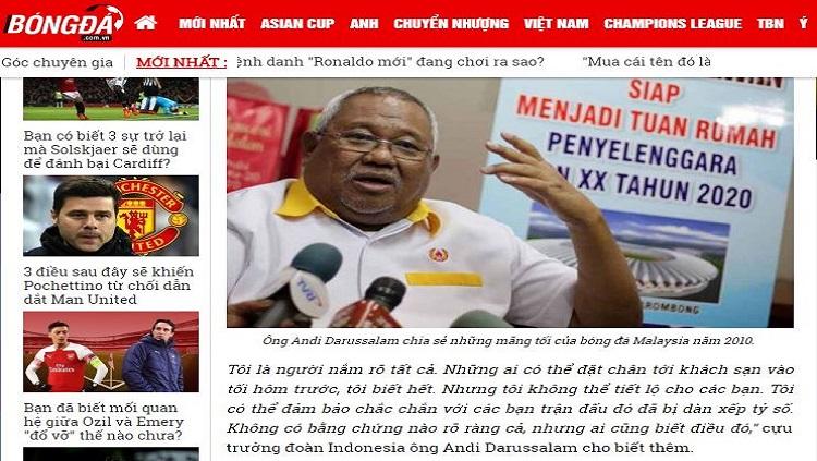 Pemberitaan media Vietnam soal pengaturan skor final Piala AFF 2018.