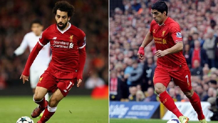 Dua pemain Liverpool, Mohamed Salah dan Luis Suarez