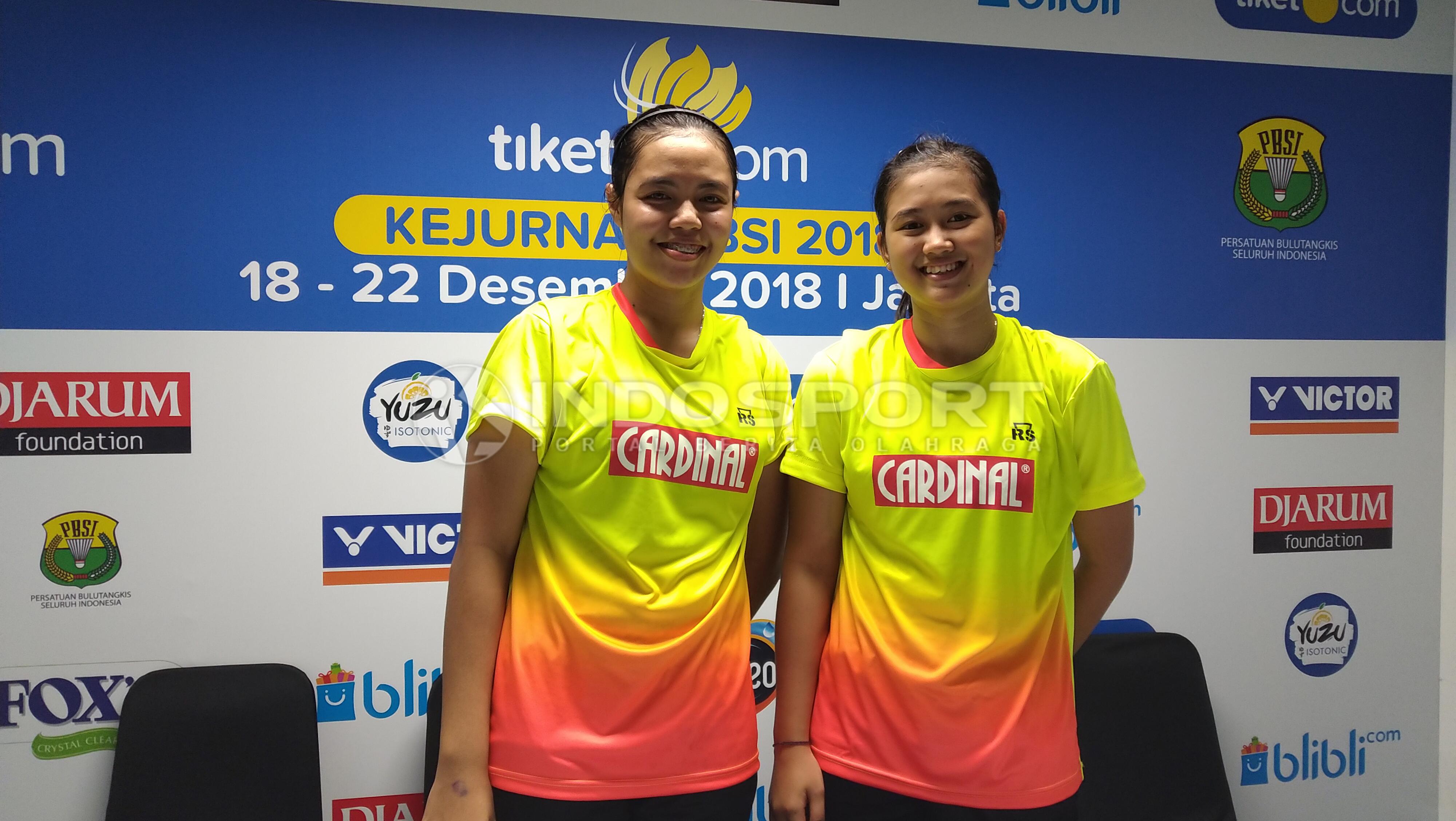 Ganda putri asal Jawa Barat, Rayhan Vania Salsabila-Amallia Cahaya Pratiwi, di Kejurnas PBSI 2018.