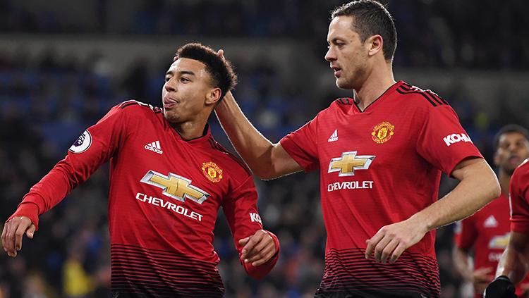 Jesse Lingard berselebrasi usai mencetak gol ke gawang Cardiff City.