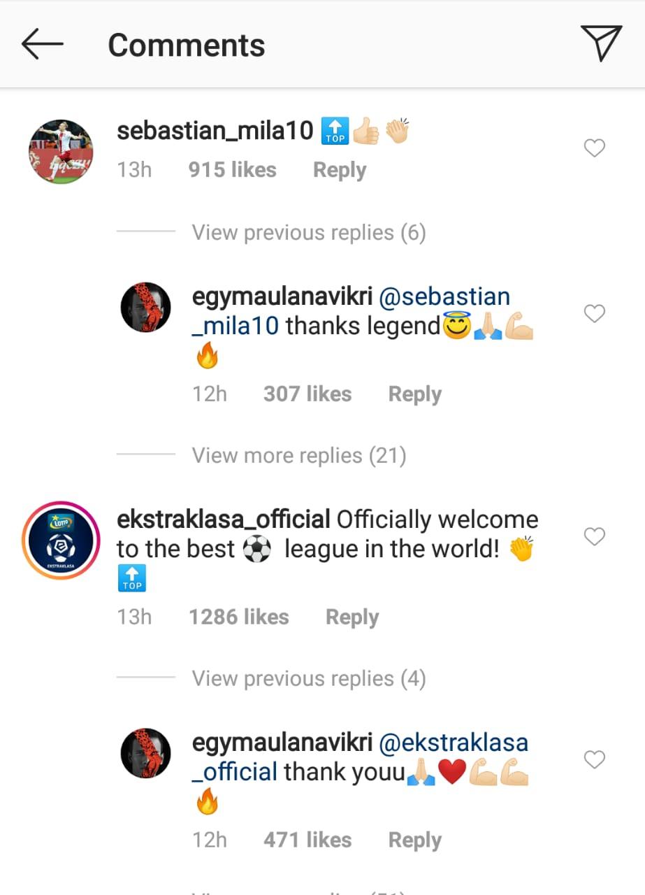 Ucapan selamat dari legenda Lechia Gdansk dan akun Liga Ekstraklasa kepada Egy Maulana Vikri Copyright: Instagram/egymaulanavikri