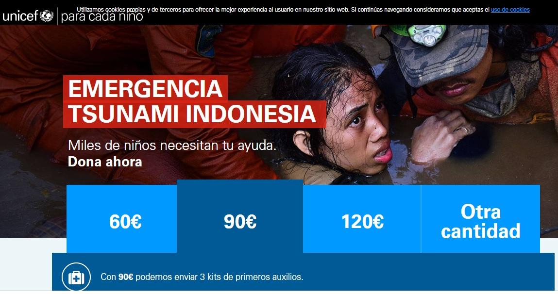UNICEF Spanyol menyerukan donasi untuk korban tsunami yang melanda Indonesia tahun ini. Copyright: UNICEF