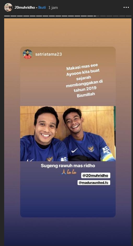 Muhammad Ridho siap bekerjasama dengan Satria Tama di Madura United. Copyright: Instagram.com/20muhridho