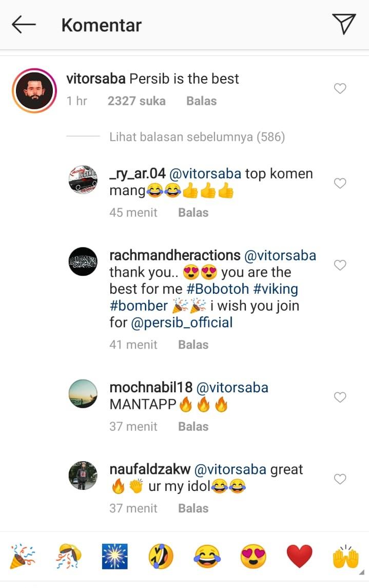 Vitor Saba kirim komentar mengejutkan di Instagram Persija. Copyright: Screenshoot.