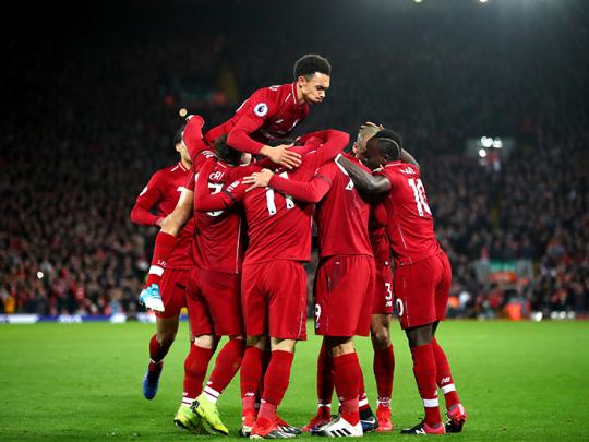 Para pemain Liverpool merayakan gol yang dicetak oleh Firmino. Copyright: Getty Images