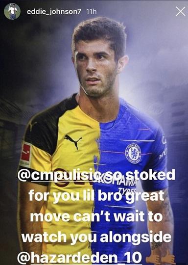 Postingan Eddie Johnson terkait konfirmasi transfer Christian Pulisic ke Chelsea Copyright: Instagram/Eddie Johnson