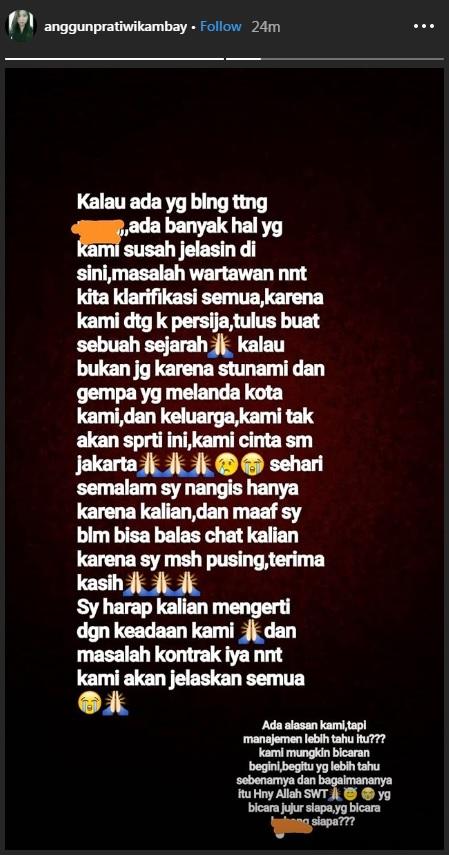 Istri Sandi Sute mencurahkan isi hatinya di akun media sosial miliknya. Copyright: Instagram