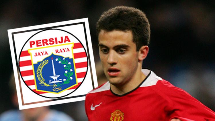 Giuseppe Rossi dan logo Persija Jakarta.