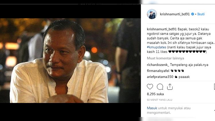 Wakil Ketua Satgas Anti Mafia Bola Kombes Pol Krishna Murti memberikan reaksi usai Vigit Waluyo jadi tersangka. Copyright: Instagram/krishnamurti_bd91