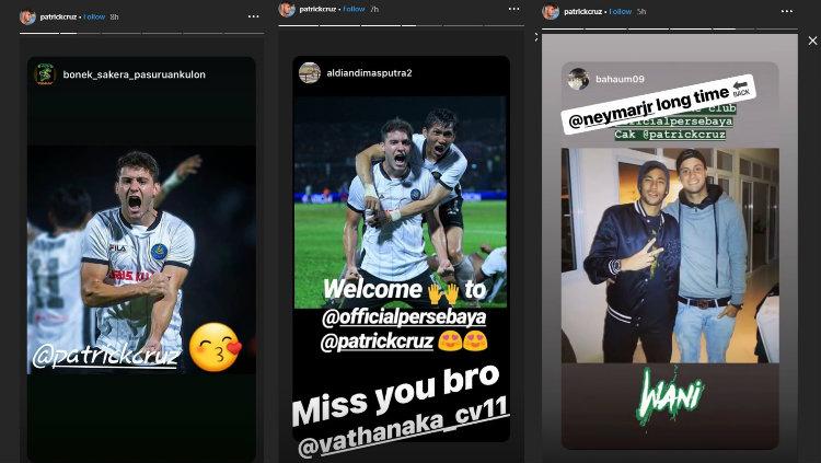 Unggahan instagram story Patrick Cruz yang mengisyaratkan dirinya akan bergabung dengan Persebaya. Copyright: instagram.com/patrickcruz