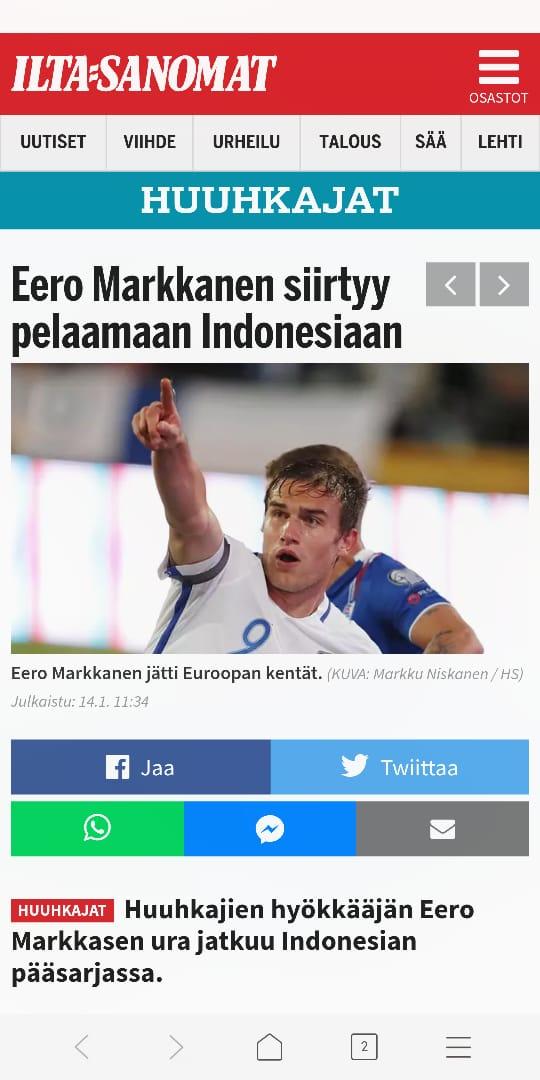 Sorotan Media Eropa Kepada Eero Markkanen Copyright: Ilta Sanomat