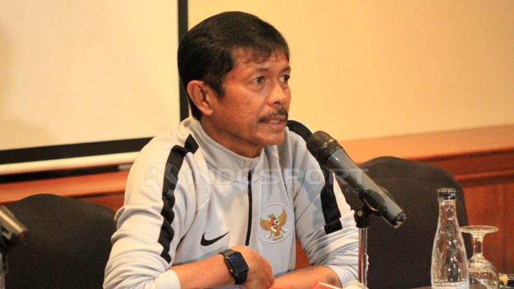 Pelatih timnas U-22 Indonesia, Indra Sjafri dalam jumpa pers