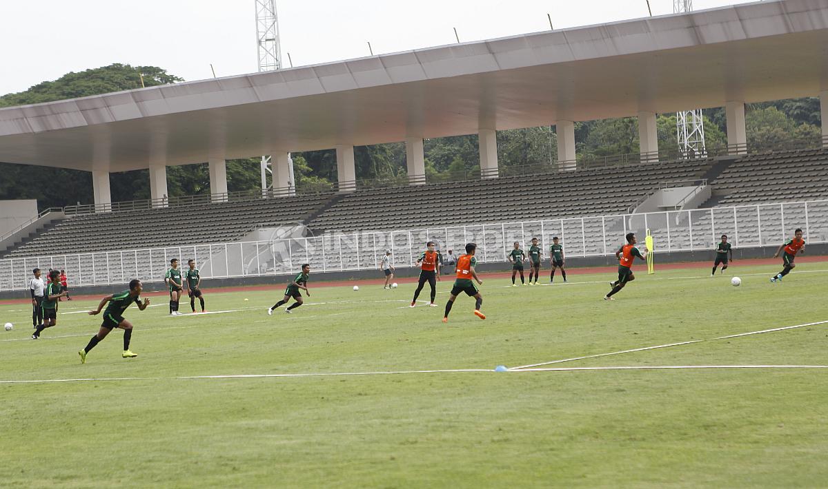 Suasana latihan Timnas U-22 hari ini di Stadion Madya Senayan.