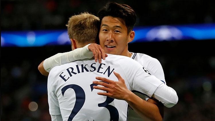 2 bintang Tottenham Hotspur, Son Heung-min (kanan) dan Christian Eriksen. Copyright: INDOSPORT