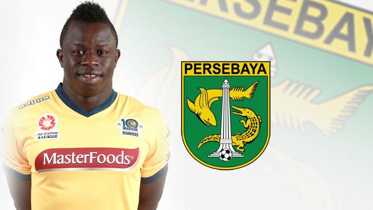 Malick Mane dan logo Persebaya Surabaya
