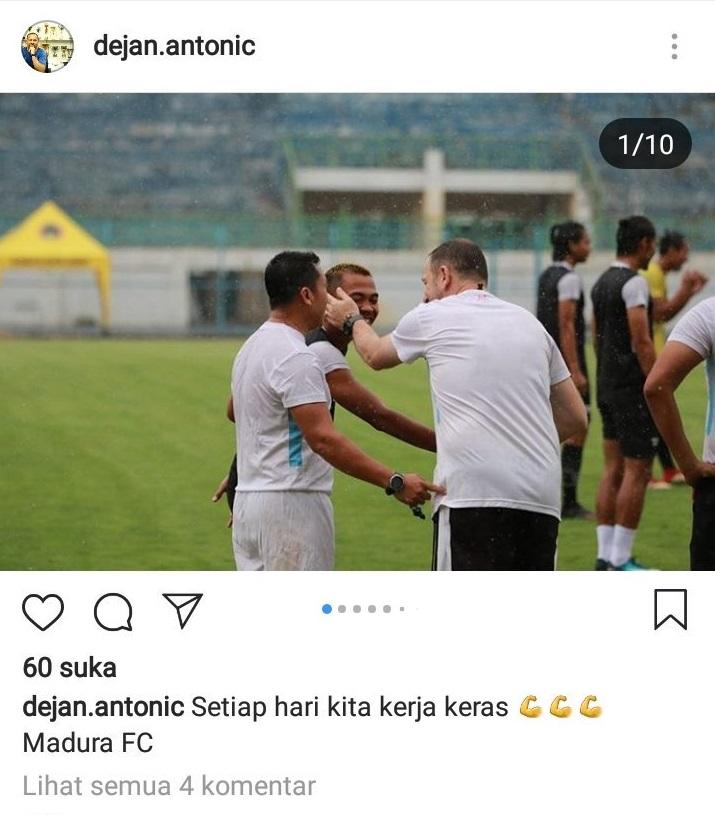 Dejan Antonic salah menuliskan nama klubnya Madura United di instagram. Copyright: instagram.com/dejan.antonic