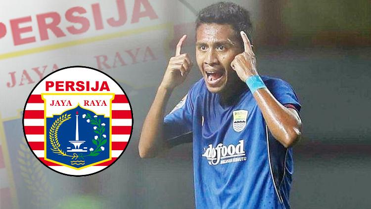 Syafril Lestaluhu dan logo Persija Jakarta.