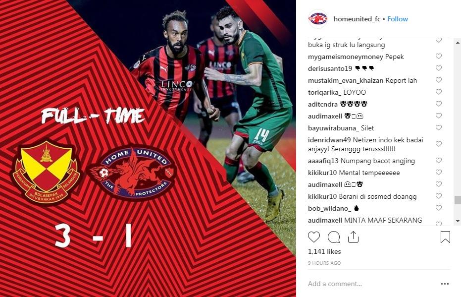 Pendukung Persija Jakarta, Jakmania, membalas serang akun Instagram klub Home United Copyright: Instagram/@homeunited_fc