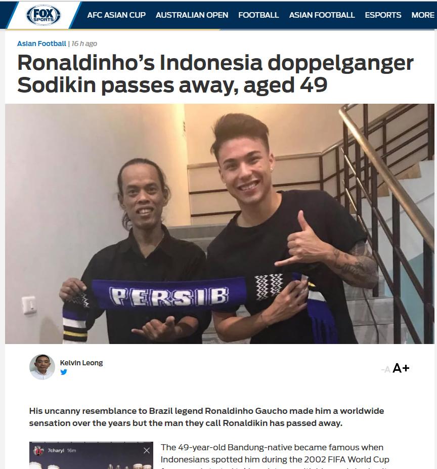 Media luar ungkapkan bela sungkawa kepada Ronaldikin Copyright: foxsportsasia.com