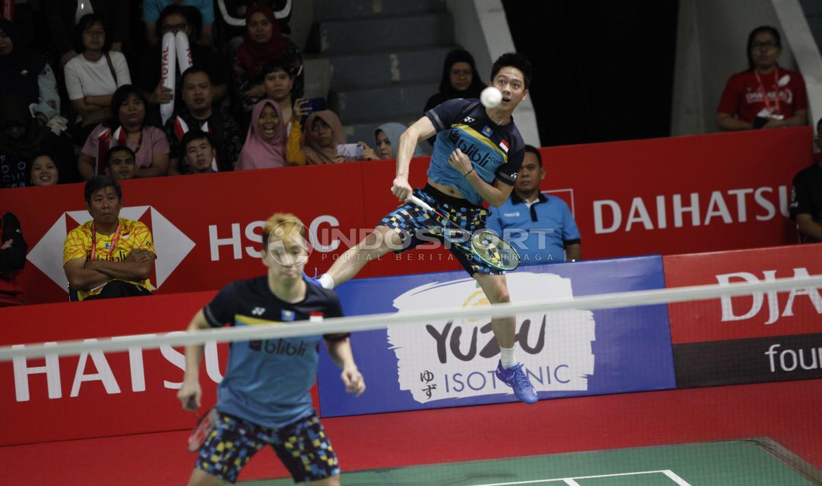 Kevin Sanjaya Sukamuljo/Marcus Fernaldi Gideon menghancurkan pasangan duo Jerman, Mark Lamsfuss/Marvin Seidel bisa merebut gelar juara Indonesia Masters dari tangan The Minions.