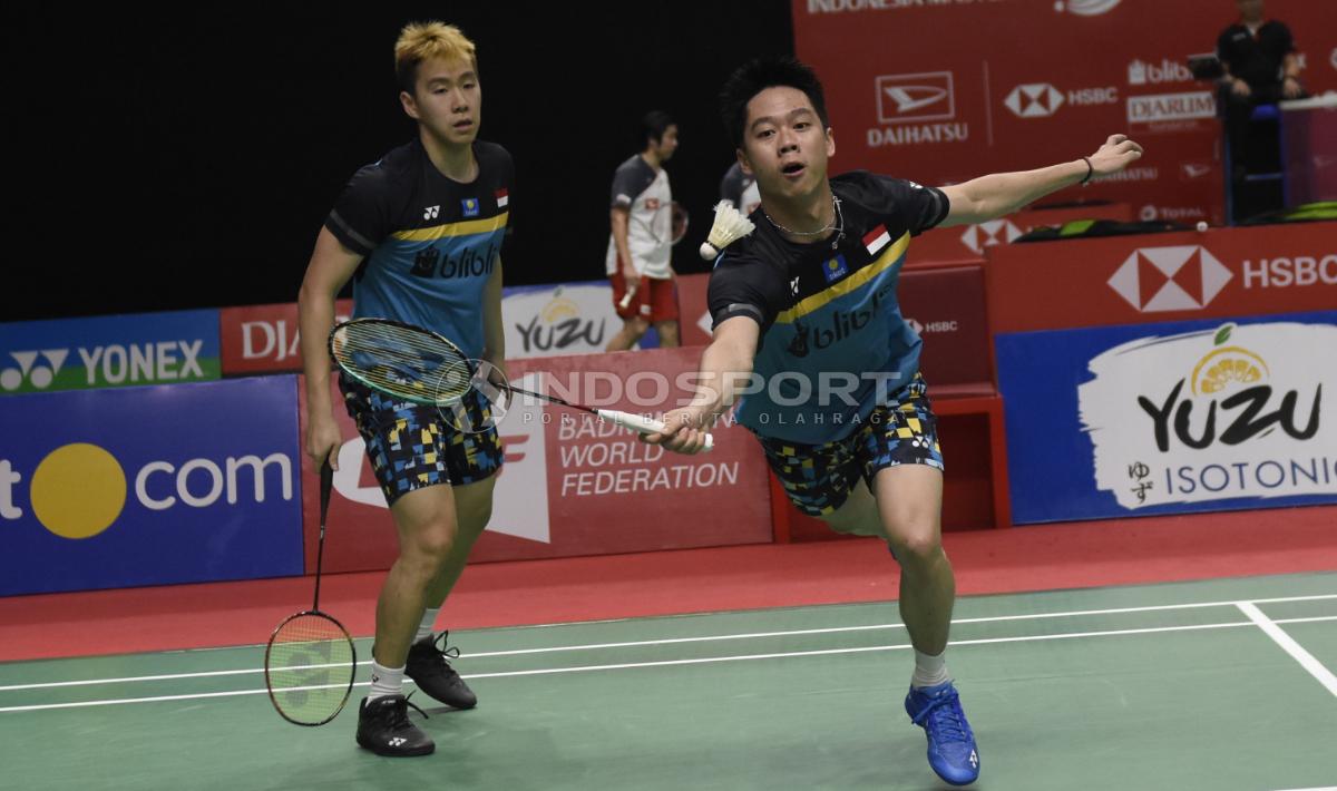Kevin/Marcus saat tampil di Indonesia Masters 2019.
