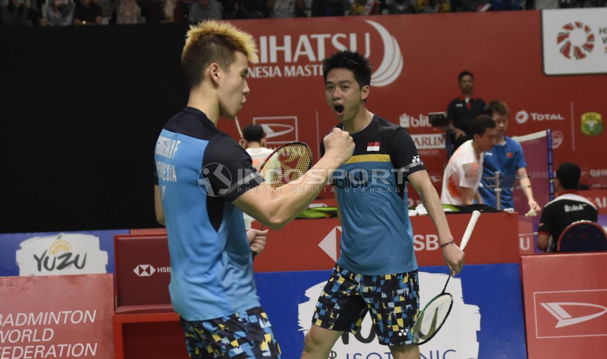 Kevin/Marcus saat tampil di Indonesia Masters 2019.