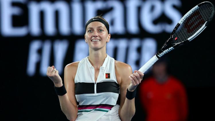 Petra Kvitova saat berlaga di Australia Terbuka 2019.