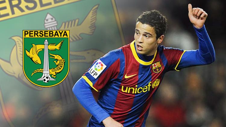 Ibrahim Afellay dan logo Persebaya Surabaya.