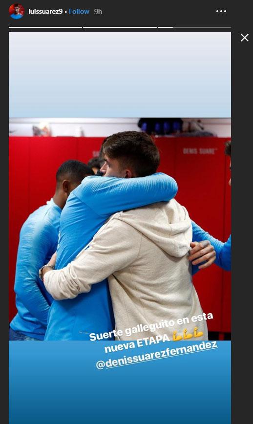 Instagram Luis Suarez yang seakan memberikan salam perpisahan kepada Denis Suarez. Copyright: INDOSPORT