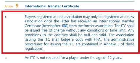 Pengertian ITC menurut Regulasi Status Transfer Pemain dari FIFA Copyright: fifa.com