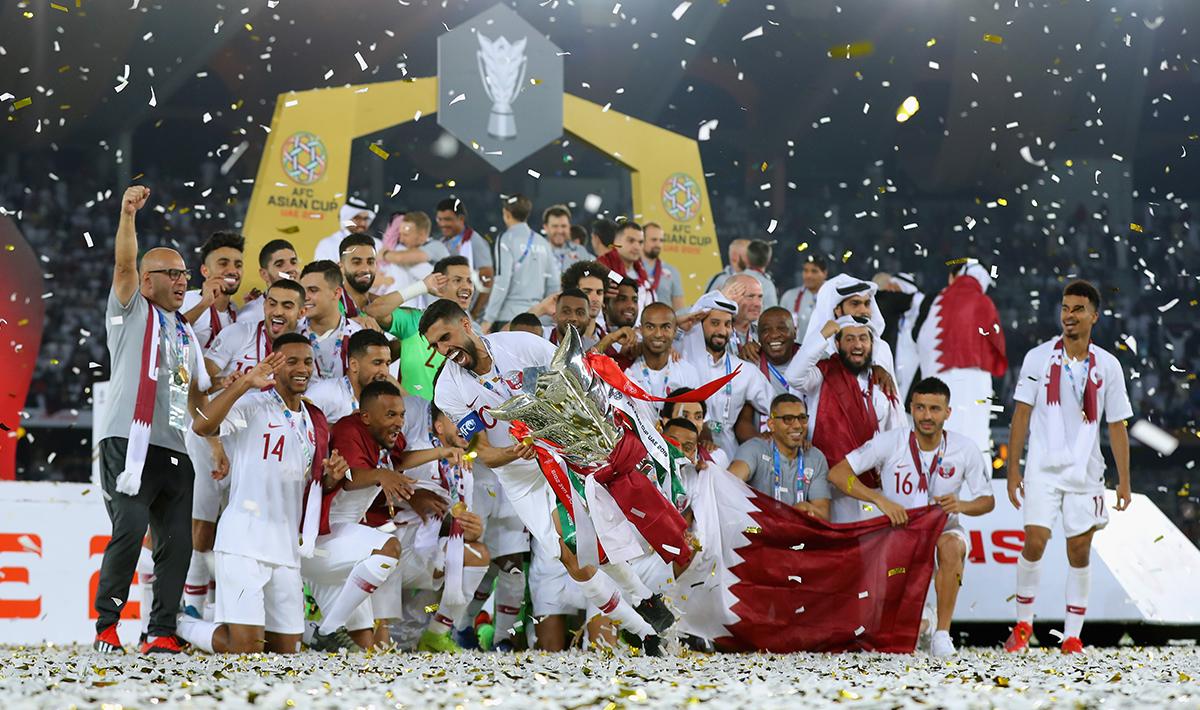 Kemeriahan kemenangan Qatar sebagai juara Piala Asia melawan Jepang di Stadion Zayed Sports City pada (01/02/19) di Abu Dhabi, Uni Emirat Arab.