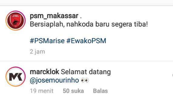 Marck Klok sambut Jose Mourinho di PSM Copyright: Instagram/PSM Makassar