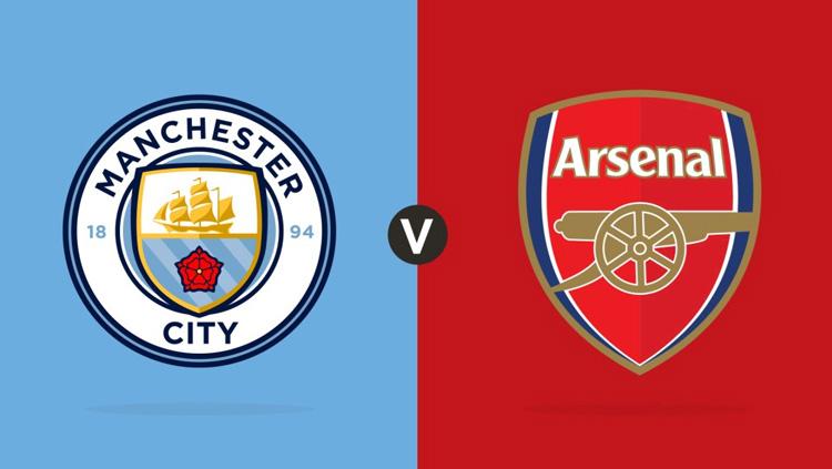 Ilustrasi logo Manchester City vs Arsenal.