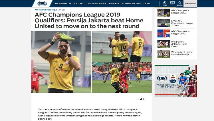 Fox Sports Asia soroti kemenangan Persija Jakarta atas Home United Copyright: Fox Sports Asia