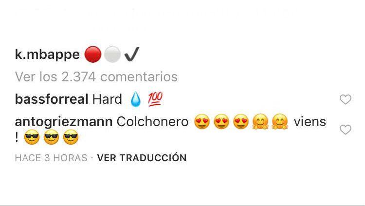 Komentar Antoine Griezmann di akun Instagram Kylian Mbapee Copyright: Marca