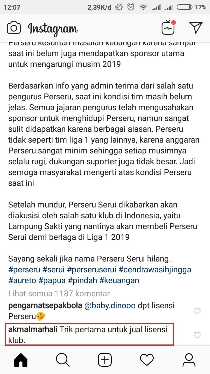 Komentar Akmal Marhali soal isu bangkrutnya Perseru Serui. Copyright: Instagram/@pengamatsepakbola.